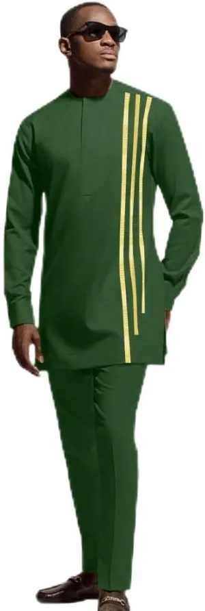 African Men‘s Party Suit Two Pieces Set Dashiki Shirt Pant Tracksuit Long Sleeve Outfit