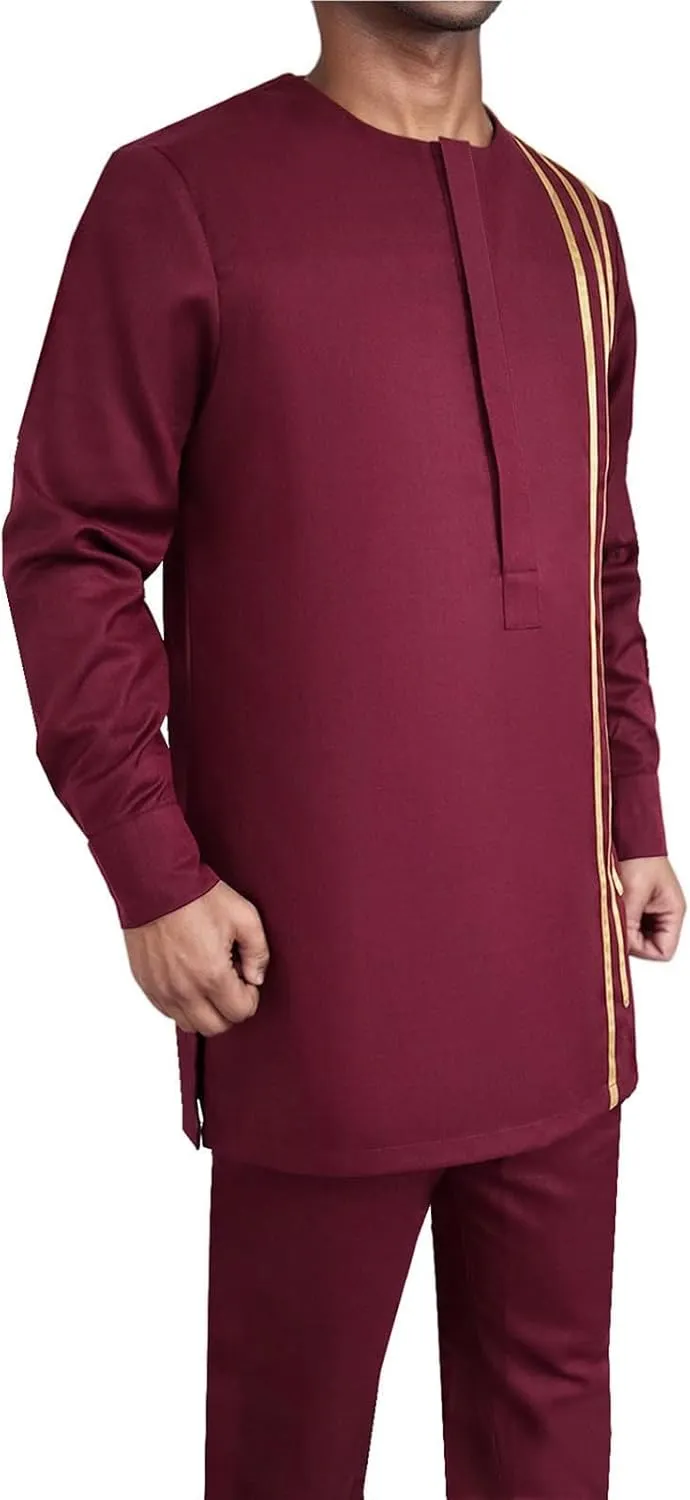 African Men‘s Party Suit Two Pieces Set Dashiki Shirt Pant Tracksuit Long Sleeve Outfit