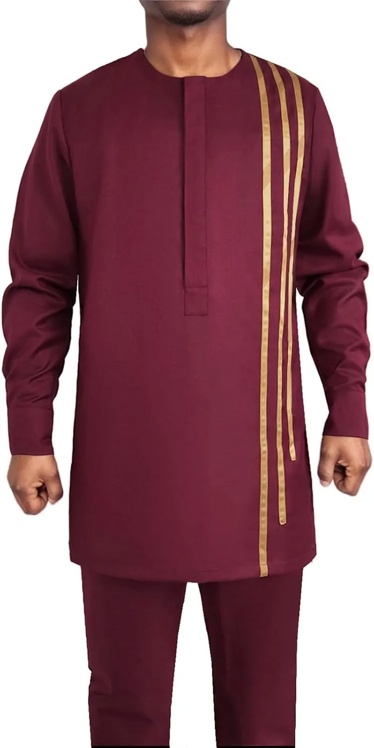 African Men‘s Party Suit Two Pieces Set Dashiki Shirt Pant Tracksuit Long Sleeve Outfit