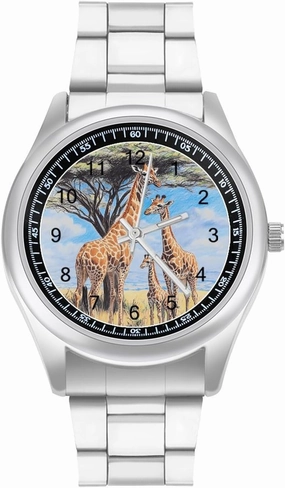 African Family of Giraffes Casual Wrist Watches for Men Classic Business Dress Watch Big Face for Work Gym