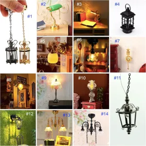 AirAds 1:12 Scale Dollhouse Miniature Table lamp Dollhouse Light Fixture Old Fashioned Kerosene lamp LED Battery Light; 2 Color Options (#3 Black 1-Light Only)