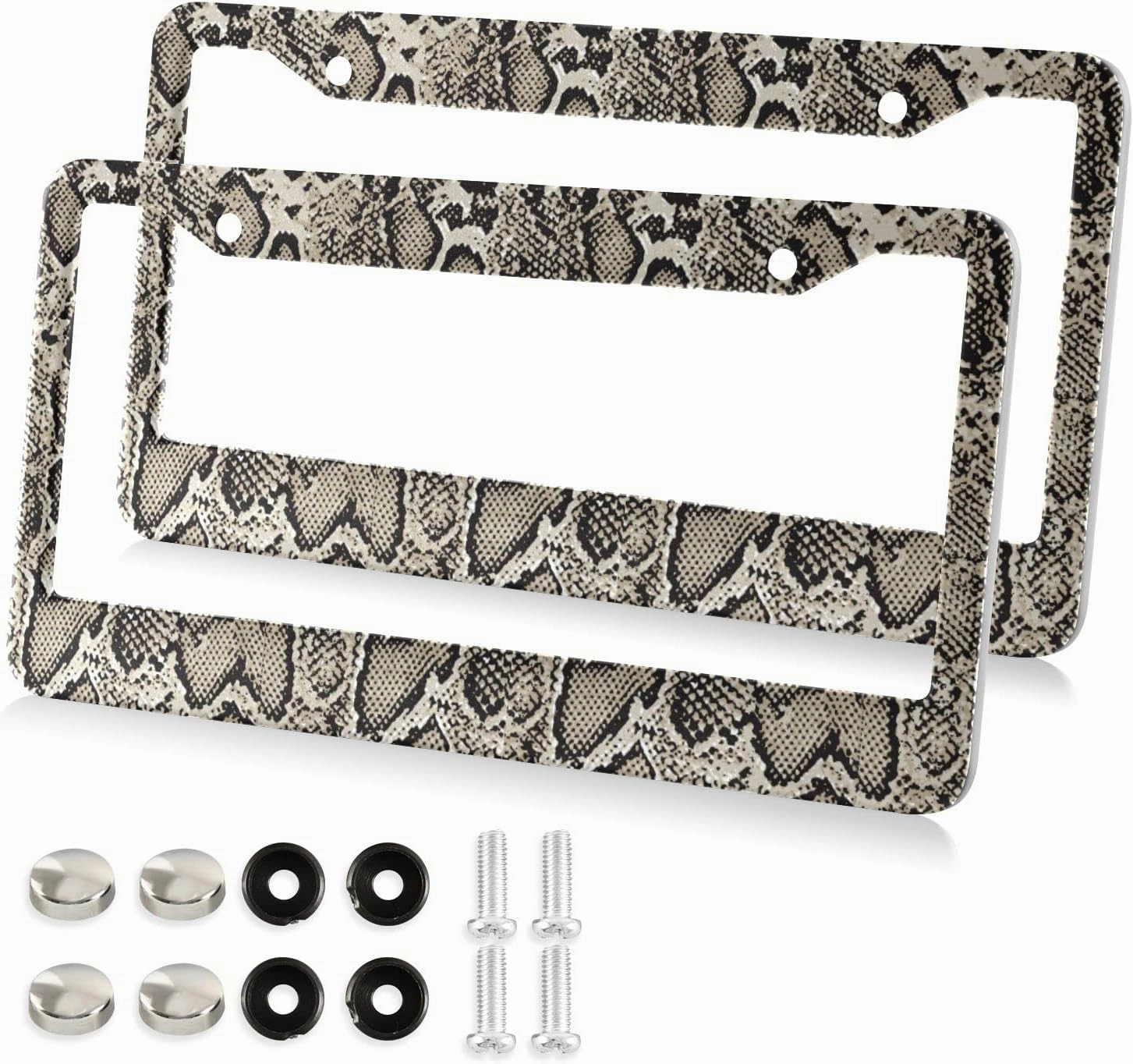 ALAZA Snake Skin Print Animal License Plate Frames for Women Men 2 pcs Personalized Car License Plate Holder with Screw Caps, Round Hole