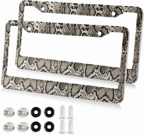 ALAZA Snake Skin Print Animal License Plate Frames for Women Men 2 pcs Personalized Car License Plate Holder with Screw Caps, Round Hole