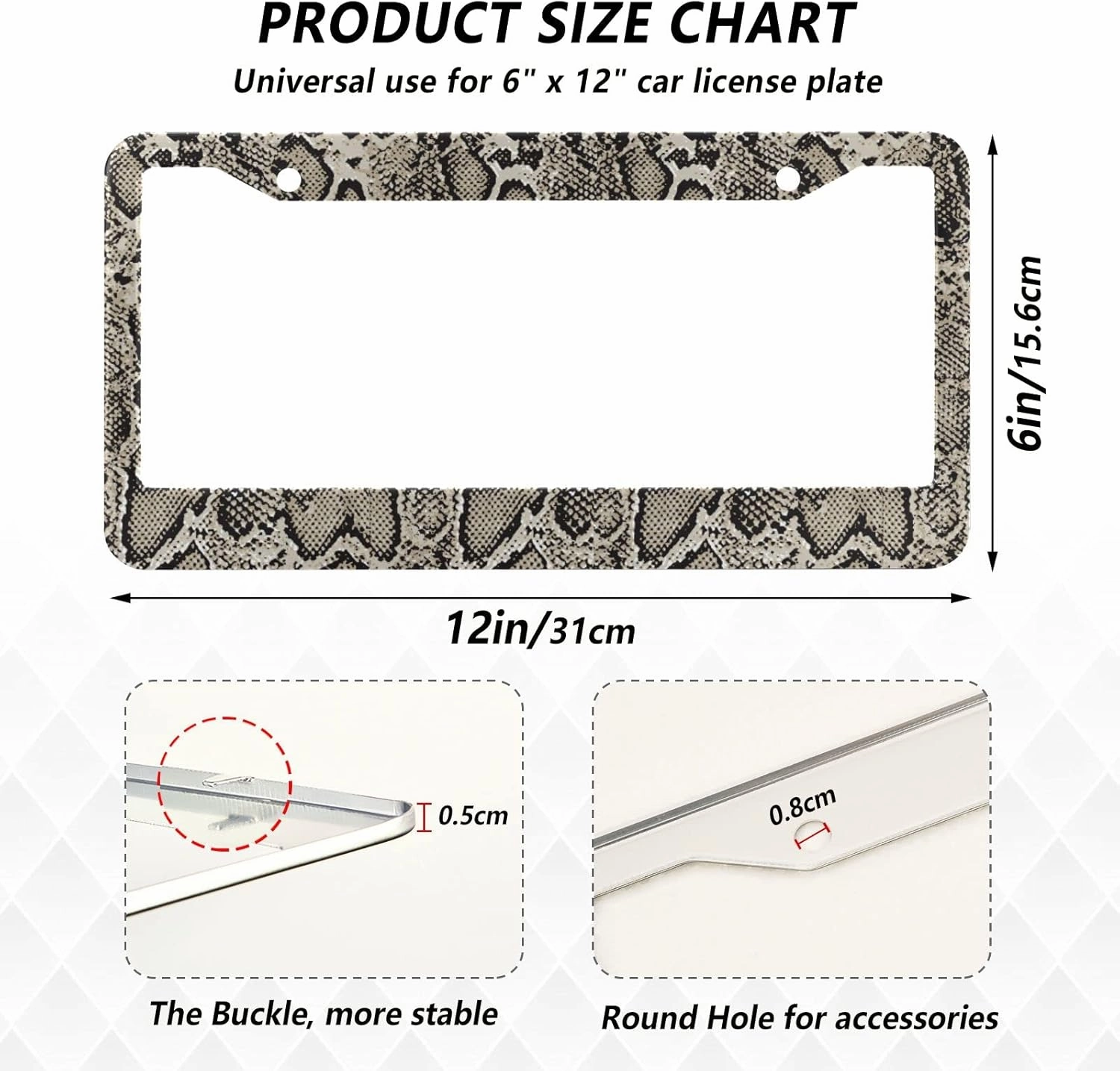 ALAZA Snake Skin Print Animal License Plate Frames for Women Men 2 pcs Personalized Car License Plate Holder with Screw Caps, Round Hole