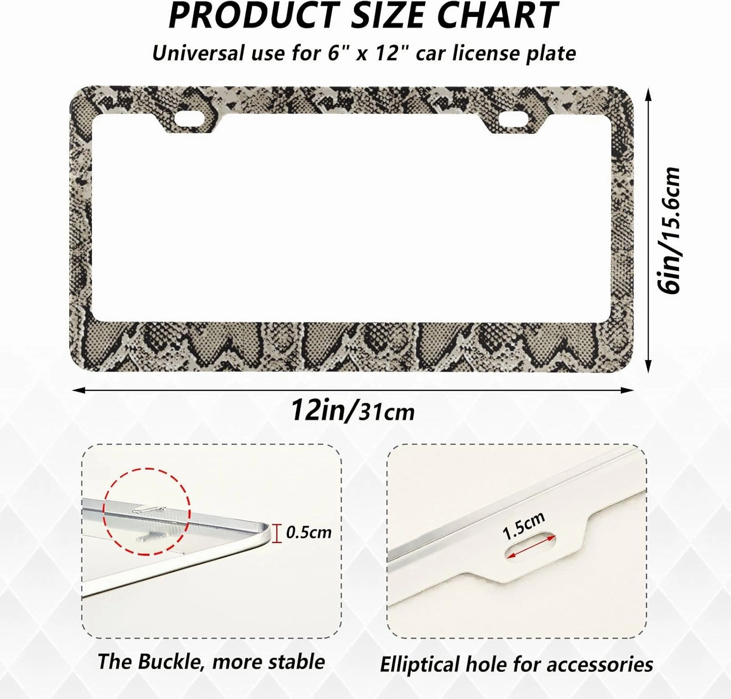 ALAZA Snake Skin Print Animal License Plate Frames for Women Men 2 pcs Personalized Car License Plate Holder with Screw Caps, Round Hole