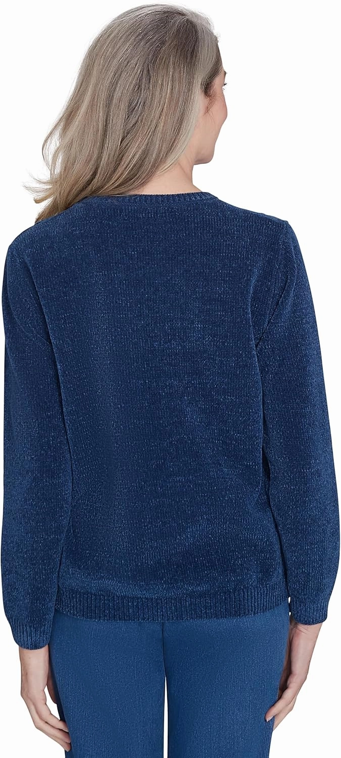 Alfred Dunner Classic Crew Neck Chenille Pullover Sweater