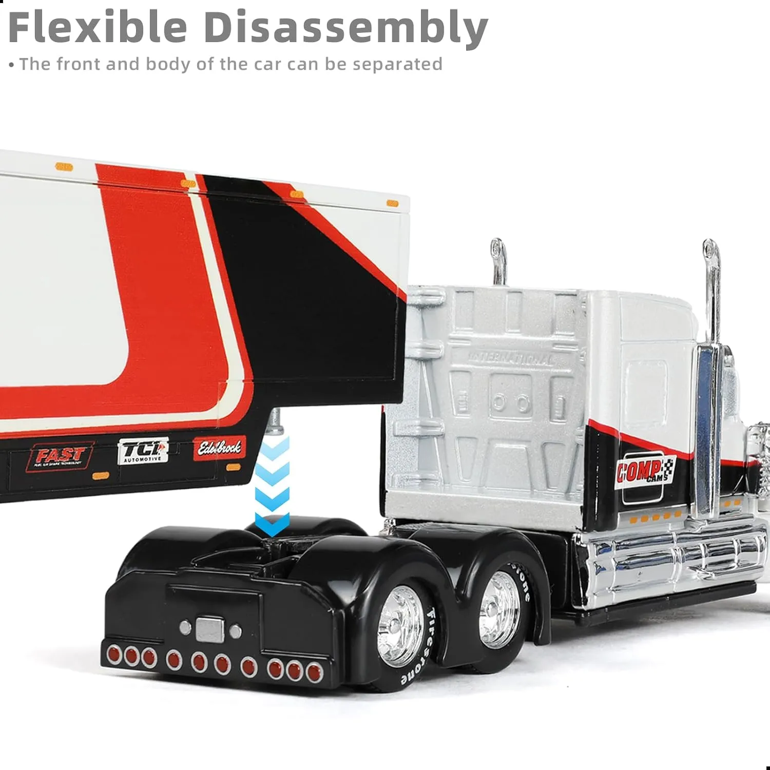 Alloy Metal Diecast Tow Traktor Toy 1:64 Scale International Lonestar Heavy Truck Model Semi Trailer Head Toy Gift Classic Truck Model Collection for Kid Boy Men Adult (White)