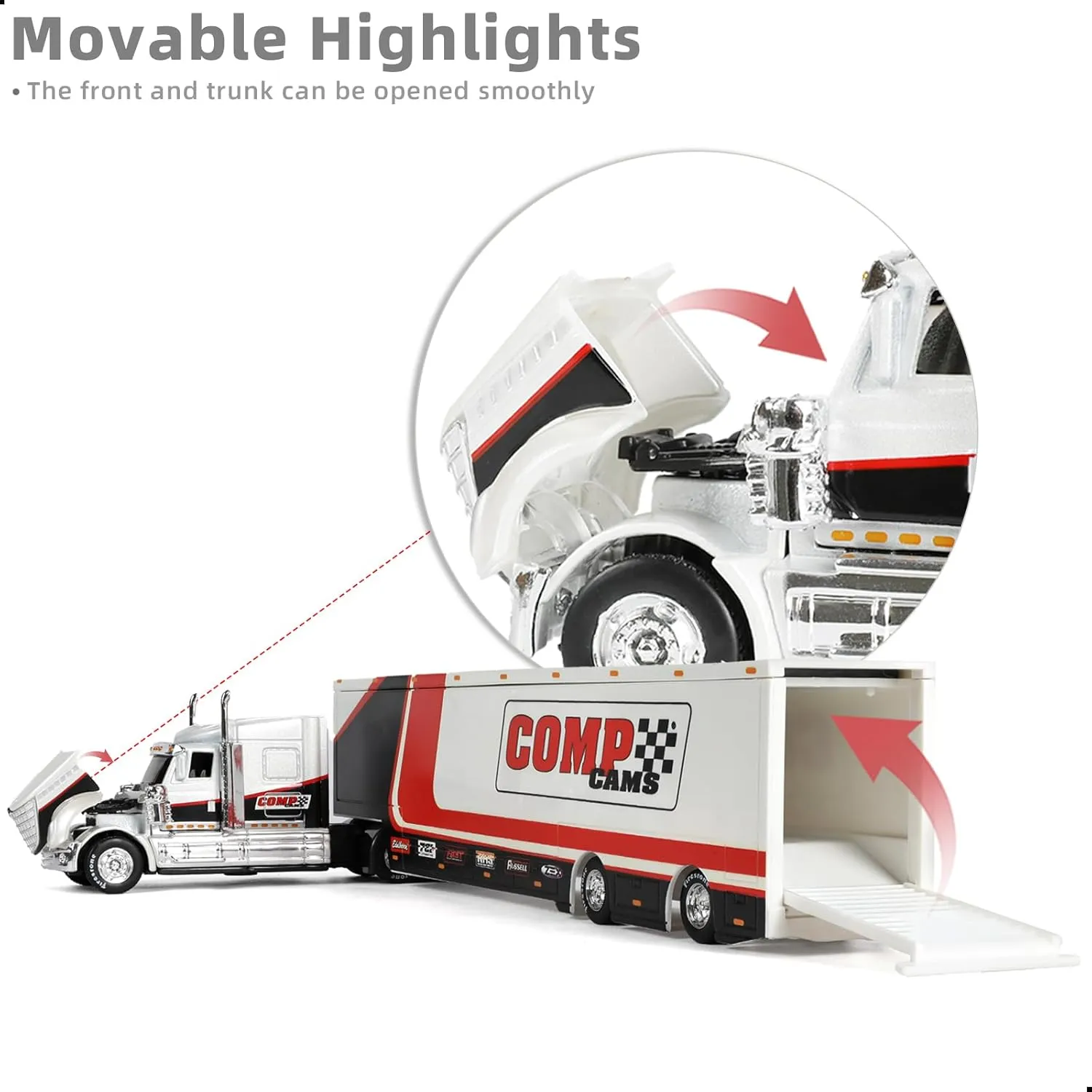 Alloy Metal Diecast Tow Traktor Toy 1:64 Scale International Lonestar Heavy Truck Model Semi Trailer Head Toy Gift Classic Truck Model Collection for Kid Boy Men Adult (White)