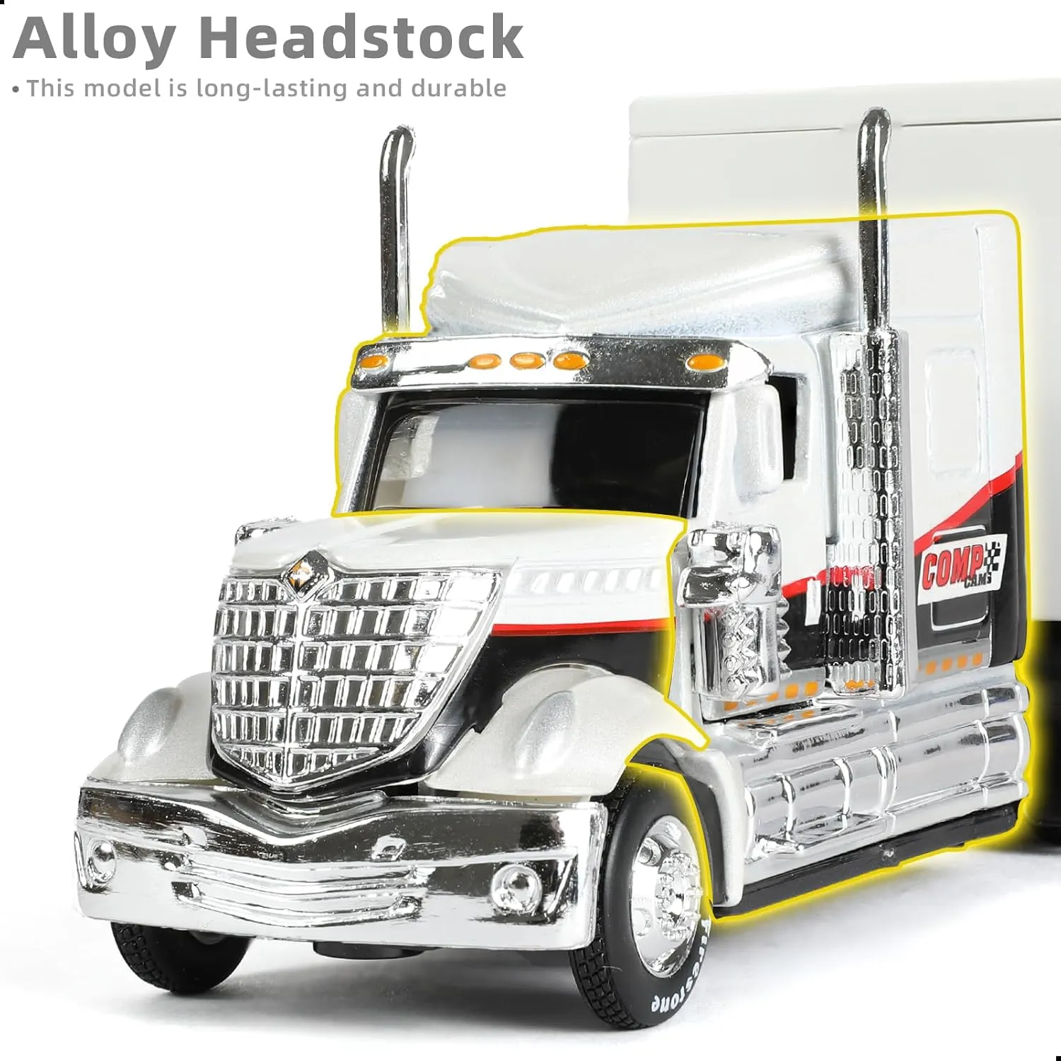 Alloy Metal Diecast Tow Traktor Toy 1:64 Scale International Lonestar Heavy Truck Model Semi Trailer Head Toy Gift Classic Truck Model Collection for Kid Boy Men Adult (White)
