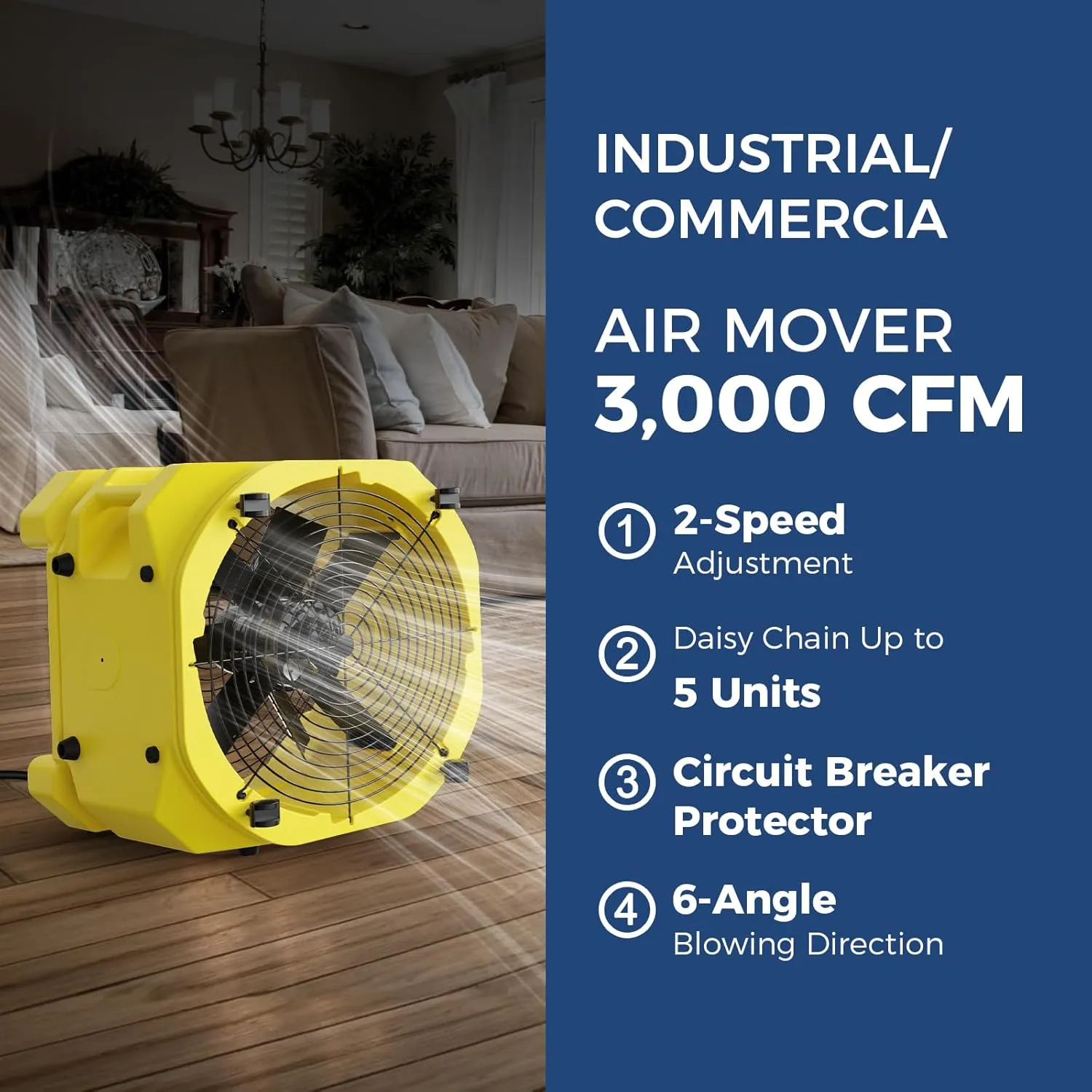 ALORAIR 3000 CFM Axial Air Mover Floor Dryer, Industrial High Velocity Carpet Dryer/Floor Fan/Blower, Stackable, Daisy Chain, for Water Damage Restoration, 10 Years Guarantee, Zeus Extreme