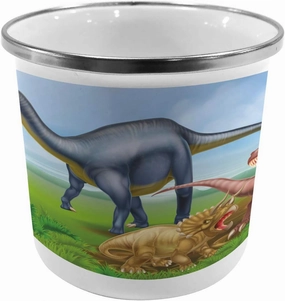 Ambesonne Dinosaur Metal Camping Cup, Different Types of Dinosaurs Natural Jungle Environment T-Rex Triceratops Cartoon, Stainless Steel Mug for Indoor and Outdoor Activities, Multicolor