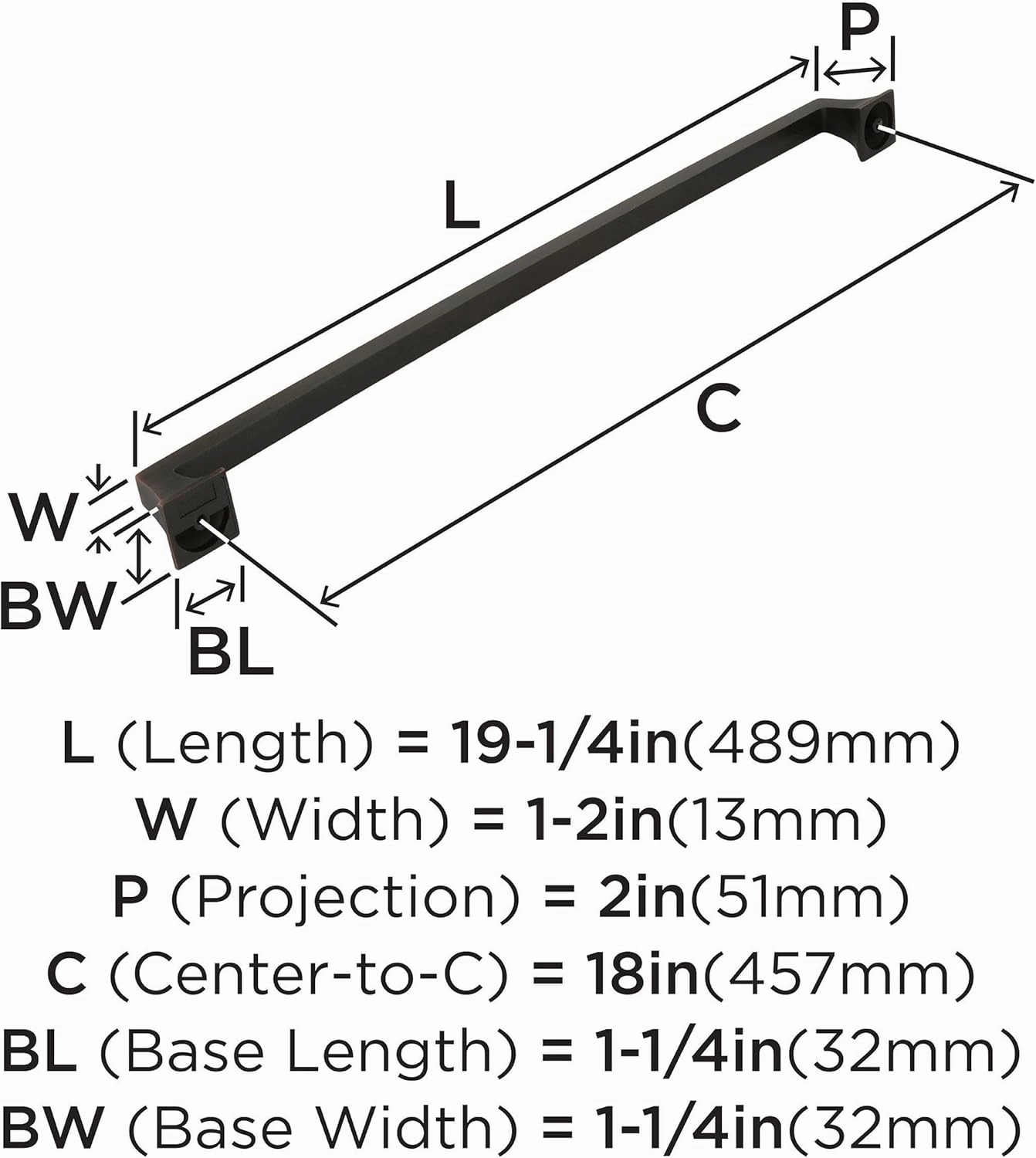 Amerock | Appliance Pull | Oil Rubbed Bronze | 18 inch (457 mm) Center to Center | Mulholland | 1 Pack | Drawer Pull | Drawer Handle | Cabinet Hardware