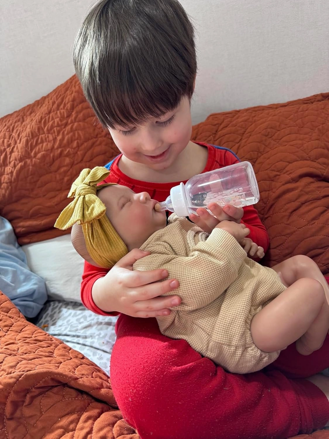 Anano Realistic Reborn Baby Toddler Boy 19 Inch Reborn Babies That Look Real and Feel Real Life Like Baby Dolls Newborn Silicone Baby Doll Girl (Mustard, Family Edition)
