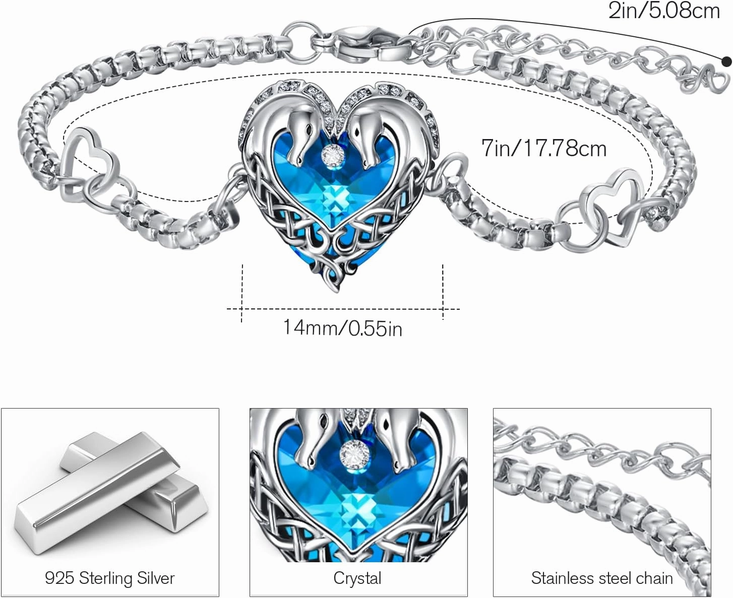 Animal Bracelet for Women 925 Sterling Silver Celtic Dragon/Horse/Wolf Bracelet Adjustable Bracelet Cute Animal Jewelry Gift for Women
