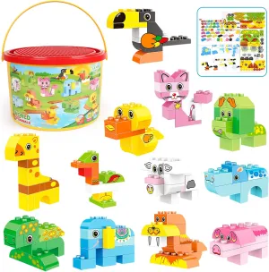 Animals Building Blocks Set, 122 Pieces Animal Building Toy Kit with Storage Box for Kids Ages 3 4 5 6 Years, Creative STEM Educational Preschool Toys for Toddlers Boys Girls Christmas Birthday Gift