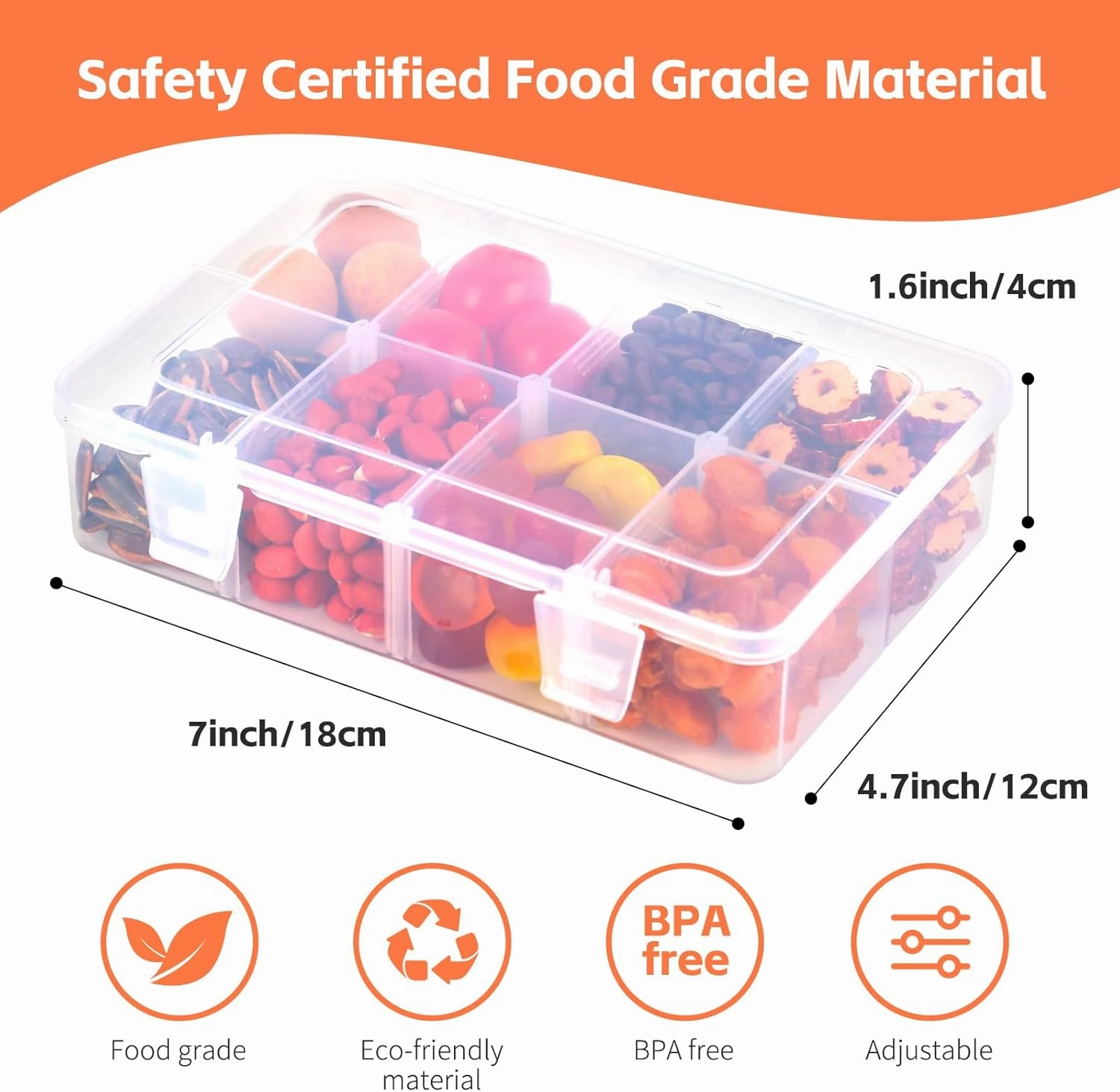 AQSXO 8 Pcs Snack Box Container, 8 Compartments Snack Containers Reusable Meal Prep Lunch Containers.