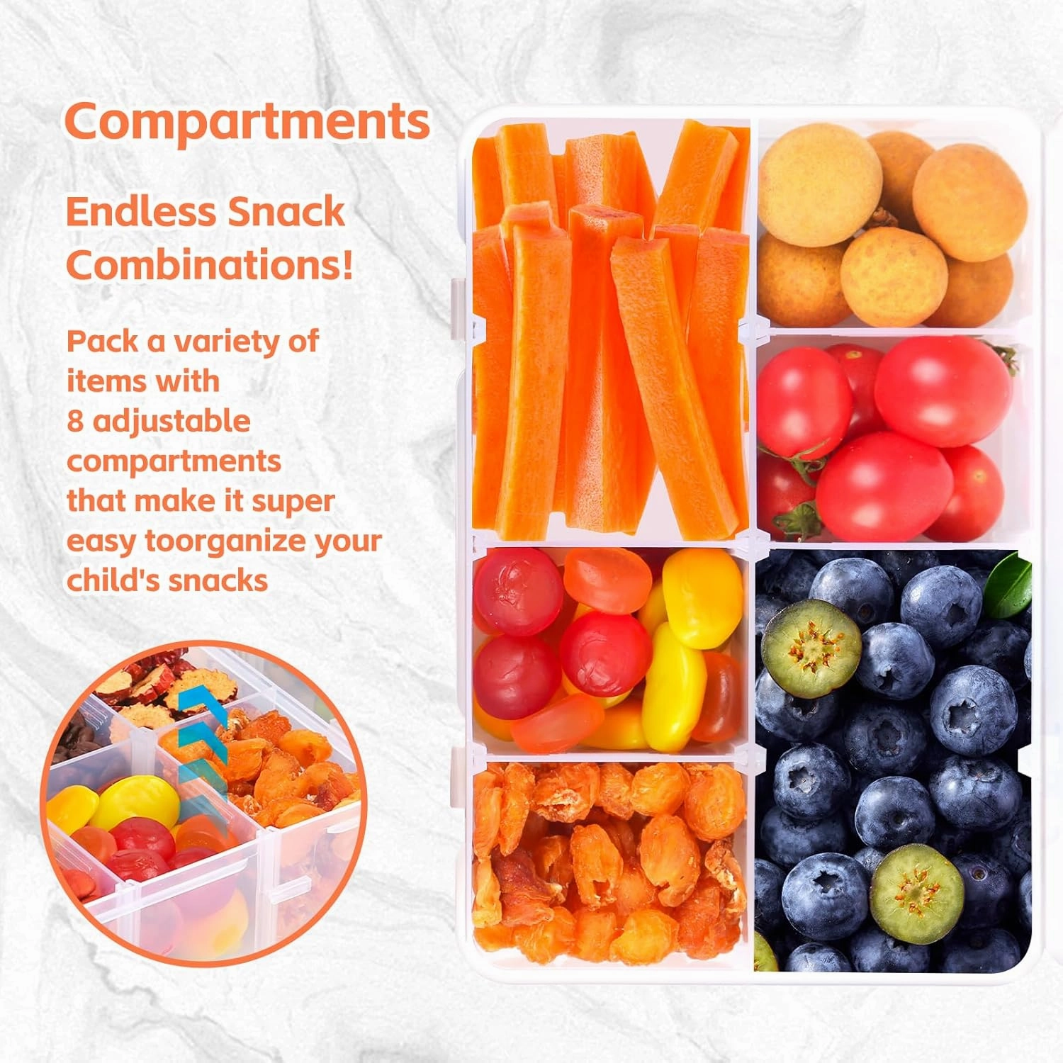 AQSXO 8 Pcs Snack Box Container, 8 Compartments Snack Containers Reusable Meal Prep Lunch Containers.