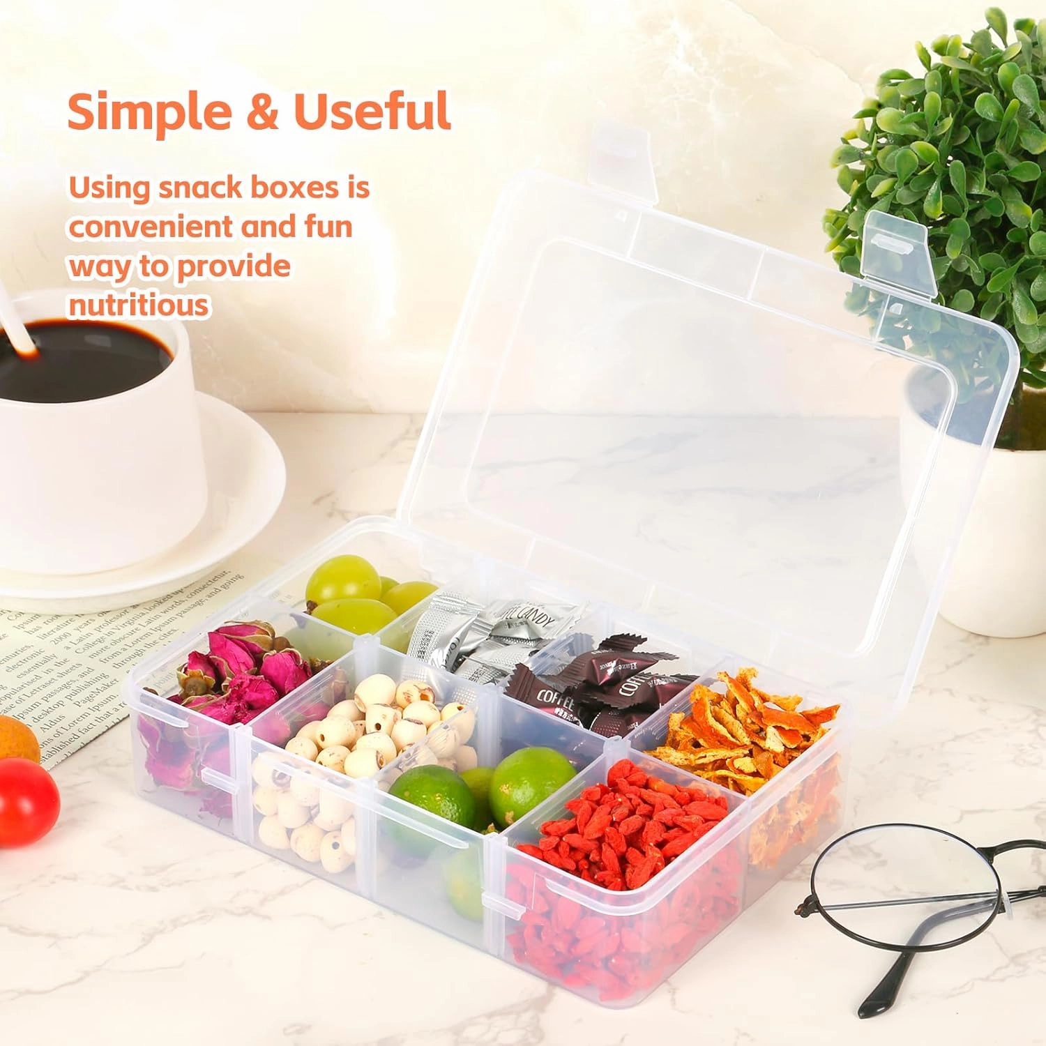 AQSXO 8 Pcs Snack Box Container, 8 Compartments Snack Containers Reusable Meal Prep Lunch Containers.