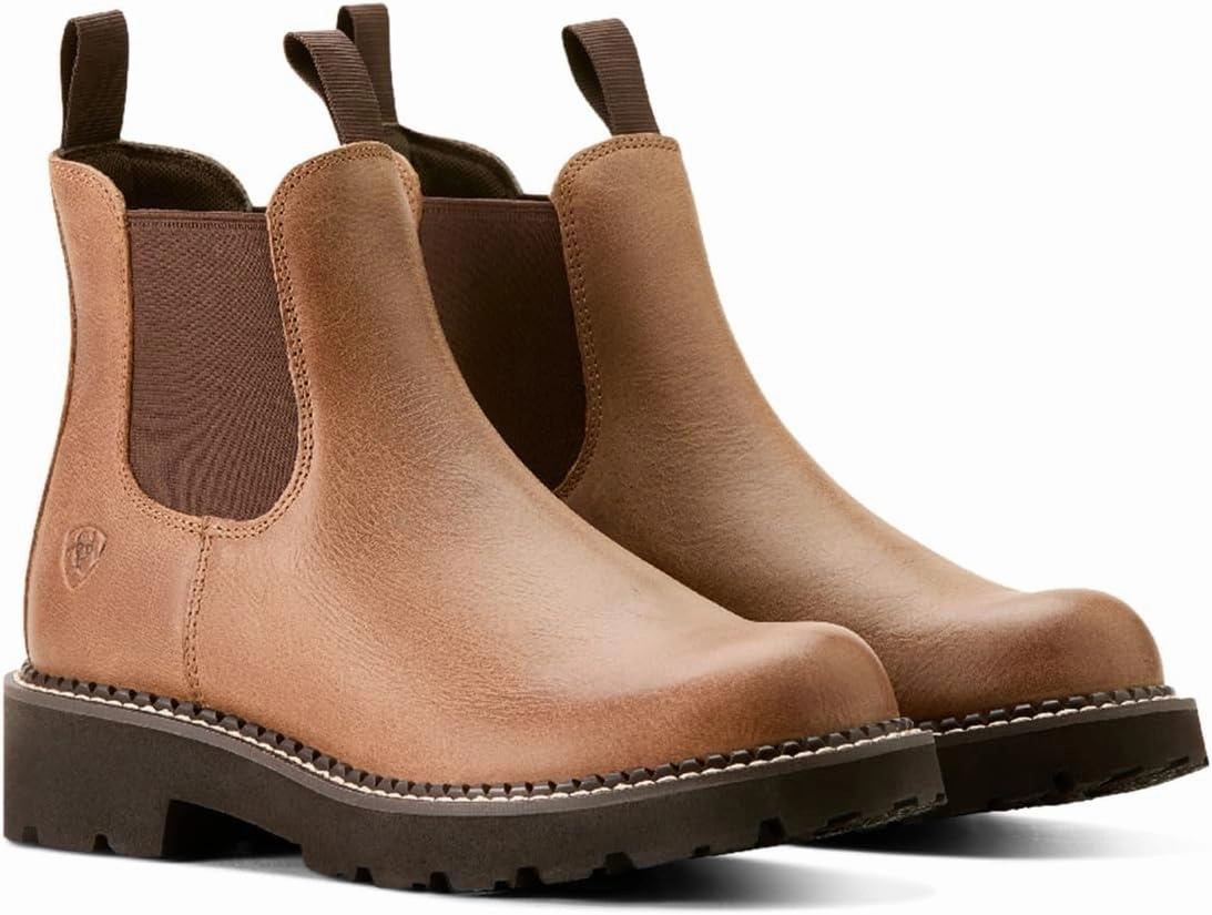 ARIAT Womens Fatbaby Twin Gore Round Toe Pull On Chelsea Casual Boots Ankle Low Heel 1-2" - Brown