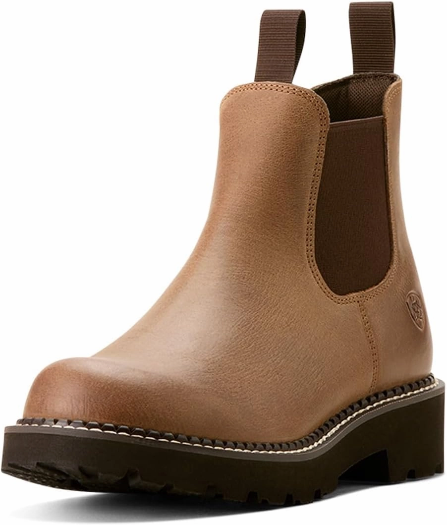 ARIAT Womens Fatbaby Twin Gore Round Toe Pull On Chelsea Casual Boots Ankle Low Heel 1-2" - Brown