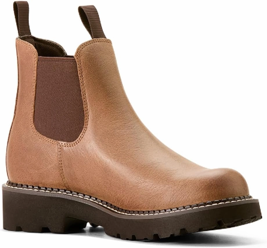 ARIAT Womens Fatbaby Twin Gore Round Toe Pull On Chelsea Casual Boots Ankle Low Heel 1-2" - Brown