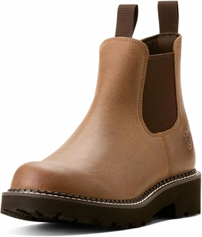 ARIAT Womens Fatbaby Twin Gore Round Toe Pull On Chelsea Casual Boots Ankle Low Heel 1-2" - Brown