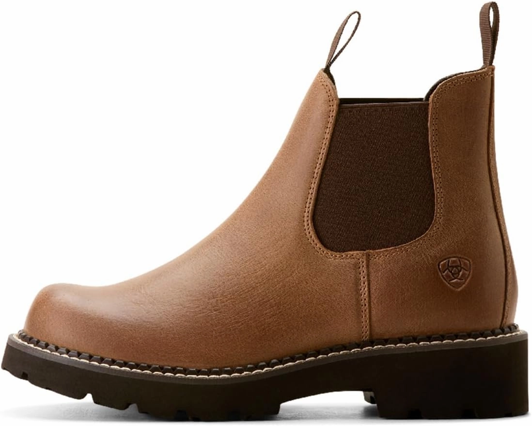 ARIAT Womens Fatbaby Twin Gore Round Toe Pull On Chelsea Casual Boots Ankle Low Heel 1-2" - Brown