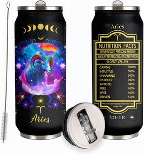 Aries Constellation Stainless Steel Tumbler With Straw Lid - 17 Oz Zodiac Coffee Mug for Men Women Astrology Fans Birthday Gifts Car Cup