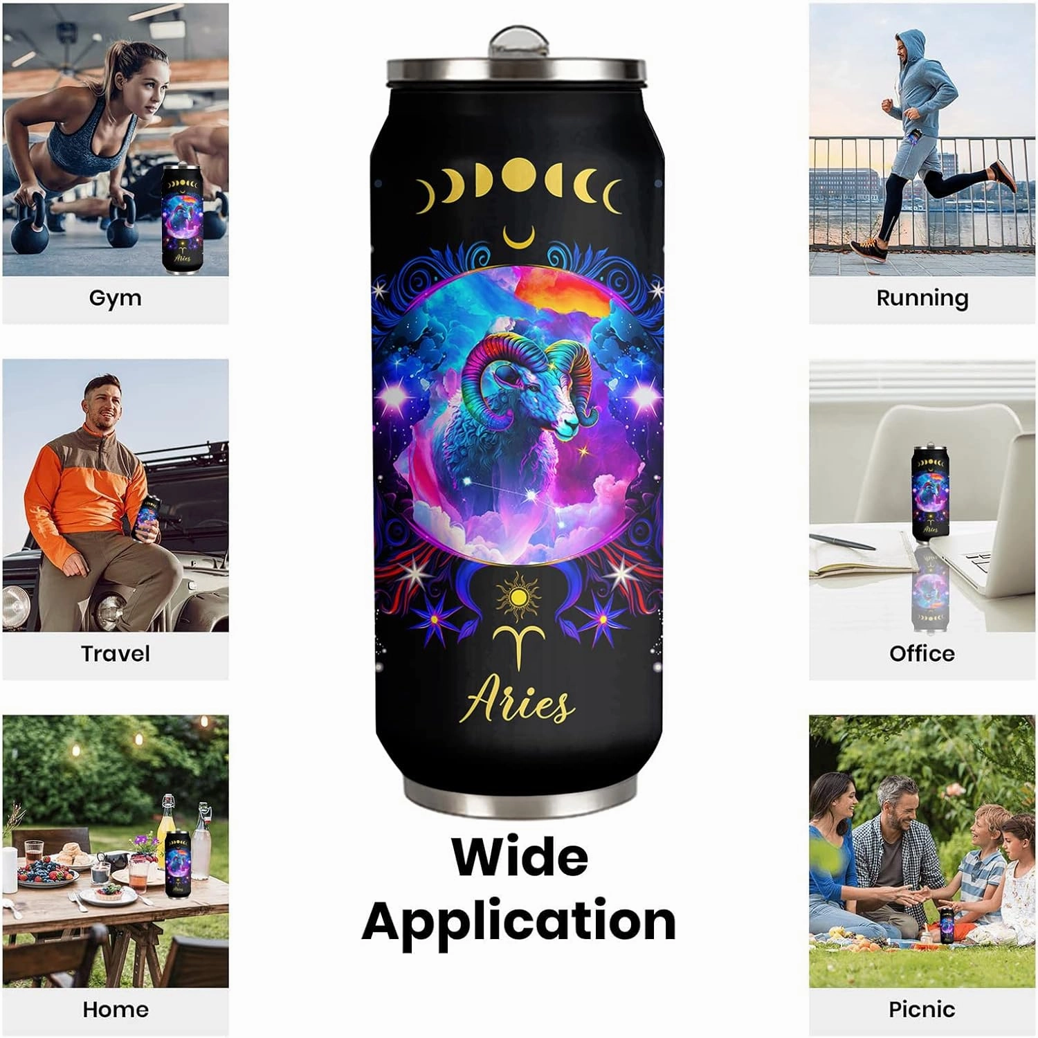 Aries Constellation Stainless Steel Tumbler With Straw Lid - 17 Oz Zodiac Coffee Mug for Men Women Astrology Fans Birthday Gifts Car Cup