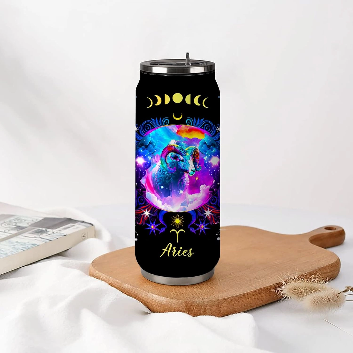 Aries Constellation Stainless Steel Tumbler With Straw Lid - 17 Oz Zodiac Coffee Mug for Men Women Astrology Fans Birthday Gifts Car Cup
