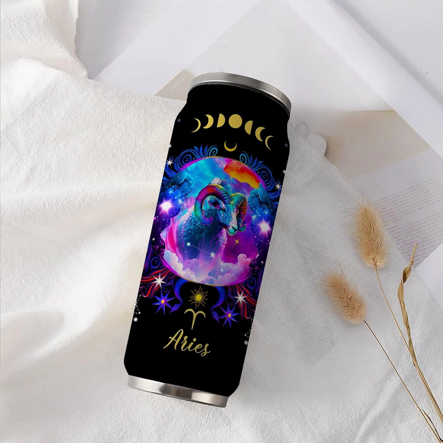 Aries Constellation Stainless Steel Tumbler With Straw Lid - 17 Oz Zodiac Coffee Mug for Men Women Astrology Fans Birthday Gifts Car Cup