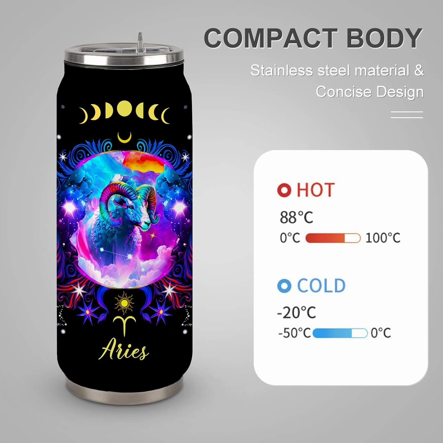 Aries Constellation Stainless Steel Tumbler With Straw Lid - 17 Oz Zodiac Coffee Mug for Men Women Astrology Fans Birthday Gifts Car Cup