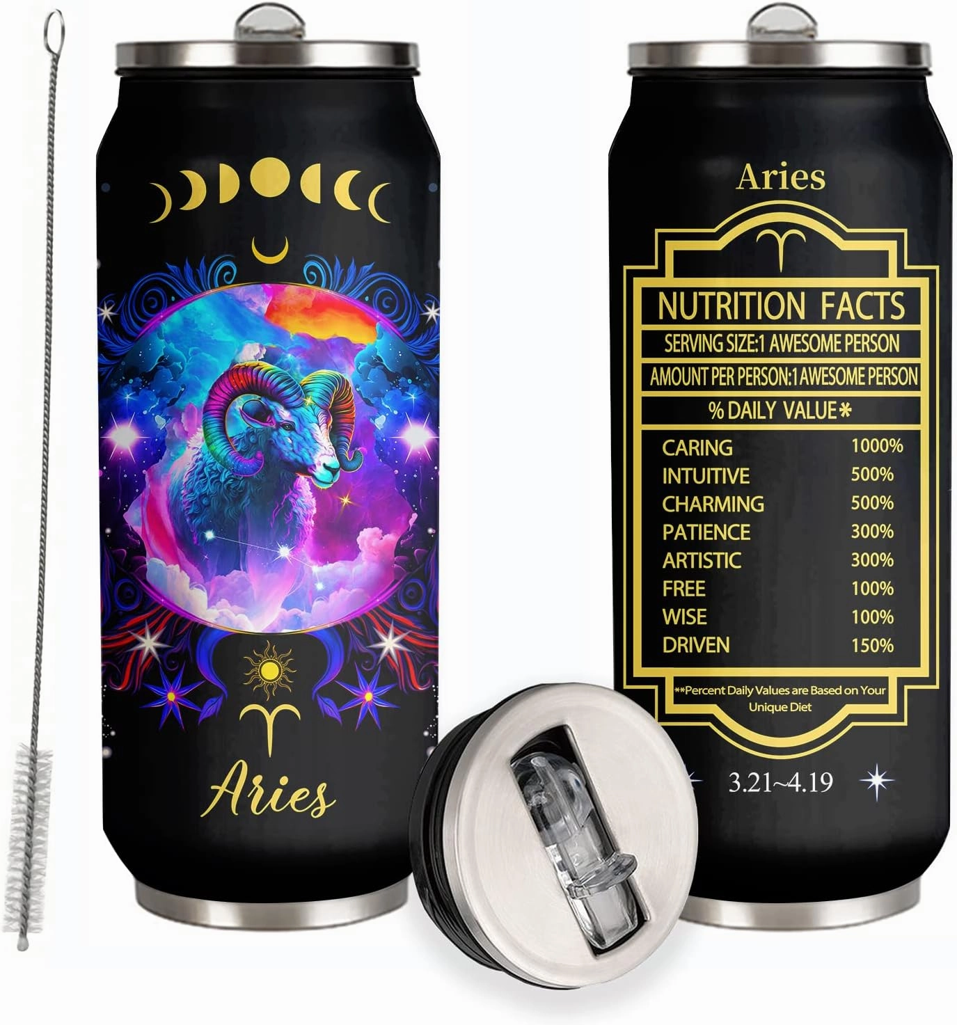 Aries Constellation Stainless Steel Tumbler With Straw Lid - 17 Oz Zodiac Coffee Mug for Men Women Astrology Fans Birthday Gifts Car Cup