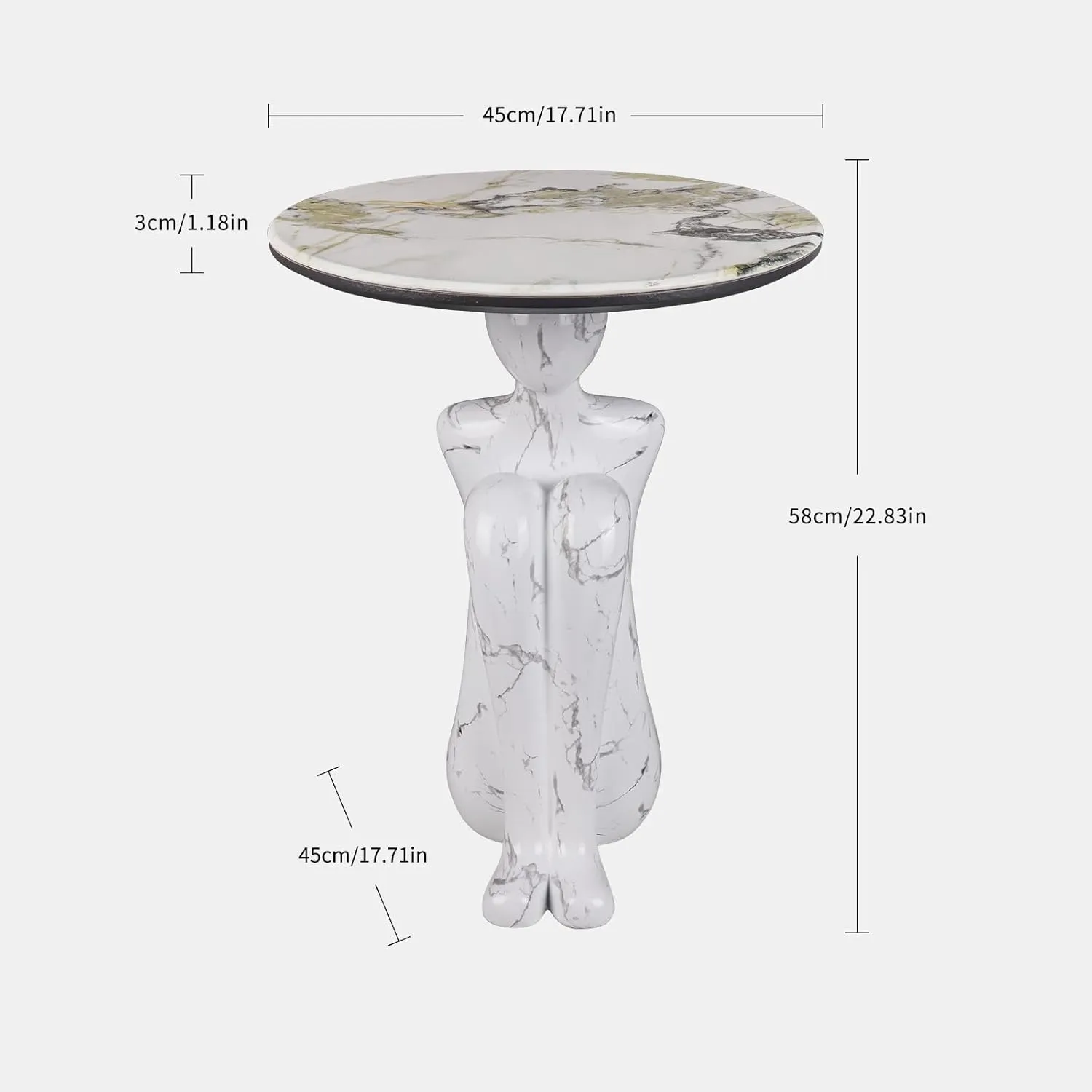 Art Deco Abstract Man Sculpture Side Table - Modern Accent Table for Living Room, Balcony, Entryway - Fiberglass Resin & Marble Finish, White