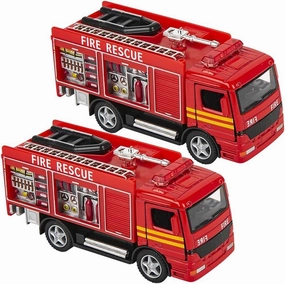 ArtCreativity Diecast Fire Truck Toy, Set of 2 Firetruck Toys 3-5 Years Old, Engine Rescue Trucks, Diecast Toy, Fire Trucks for Toddlers 1-3 with Pullback Mechanism, Great Gift Idea for Boys and Girls