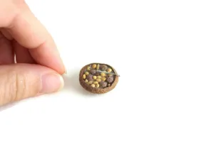 Artisan-Made Vintage 1:12 Miniature Dollhouse Mixed Nuts in Acorn Dish with Nut Meal Pick