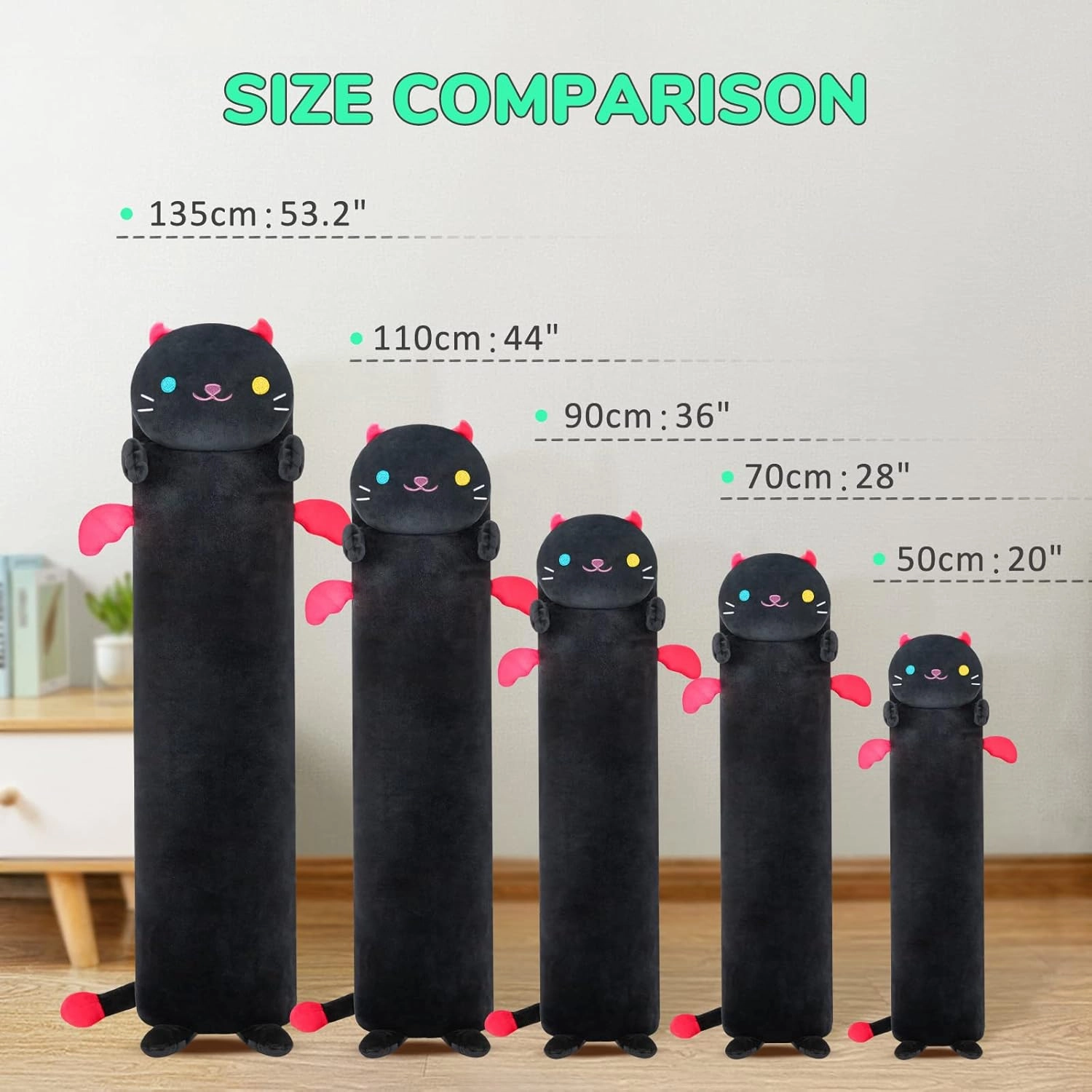 Artist-Designed Ultra Soft Long Cat Plush Body Pillow, Extra Stuffing for Comfort, Premium Quality Stuffed Animal Gift for Girlfriend or Cat Lovers (Night 36 Inch)