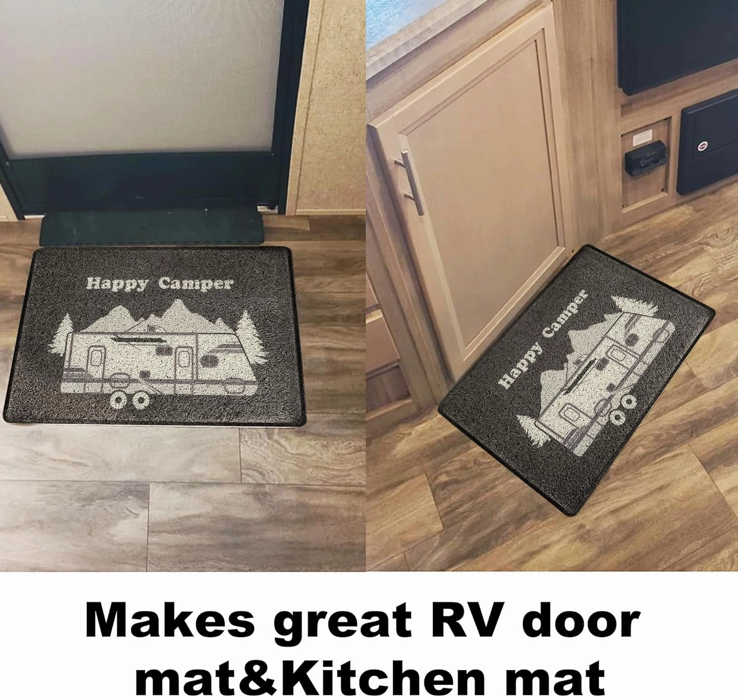 Aucuda Happy Camper RV Doors Mat for Indoor Outside Entrance, Camper Entrway Welcome Mats for Front Door, RV, 24"x16" Non-Slip Outdoor Mat for Summer, Waterproof Camping Door Mat Trap Dirt, Grey Car.