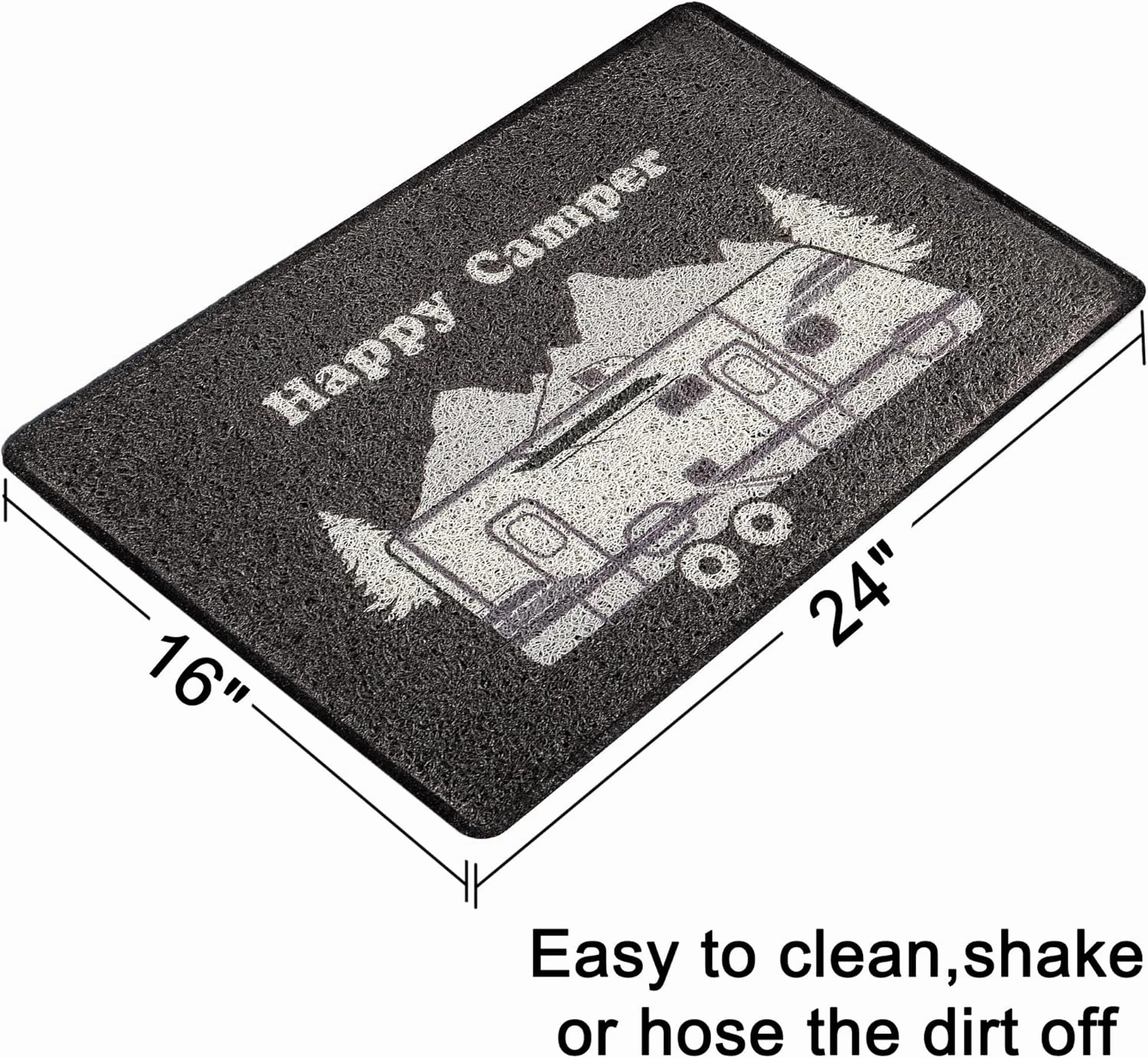 Aucuda Happy Camper RV Doors Mat for Indoor Outside Entrance, Camper Entrway Welcome Mats for Front Door, RV, 24"x16" Non-Slip Outdoor Mat for Summer, Waterproof Camping Door Mat Trap Dirt, Grey Car.