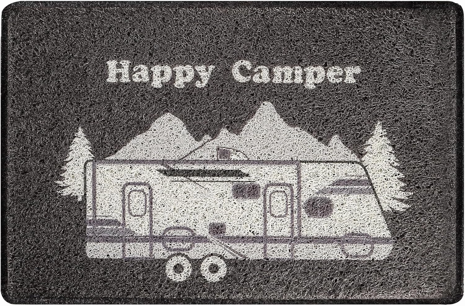 Aucuda Happy Camper RV Doors Mat for Indoor Outside Entrance, Camper Entrway Welcome Mats for Front Door, RV, 24"x16" Non-Slip Outdoor Mat for Summer, Waterproof Camping Door Mat Trap Dirt, Grey Car.