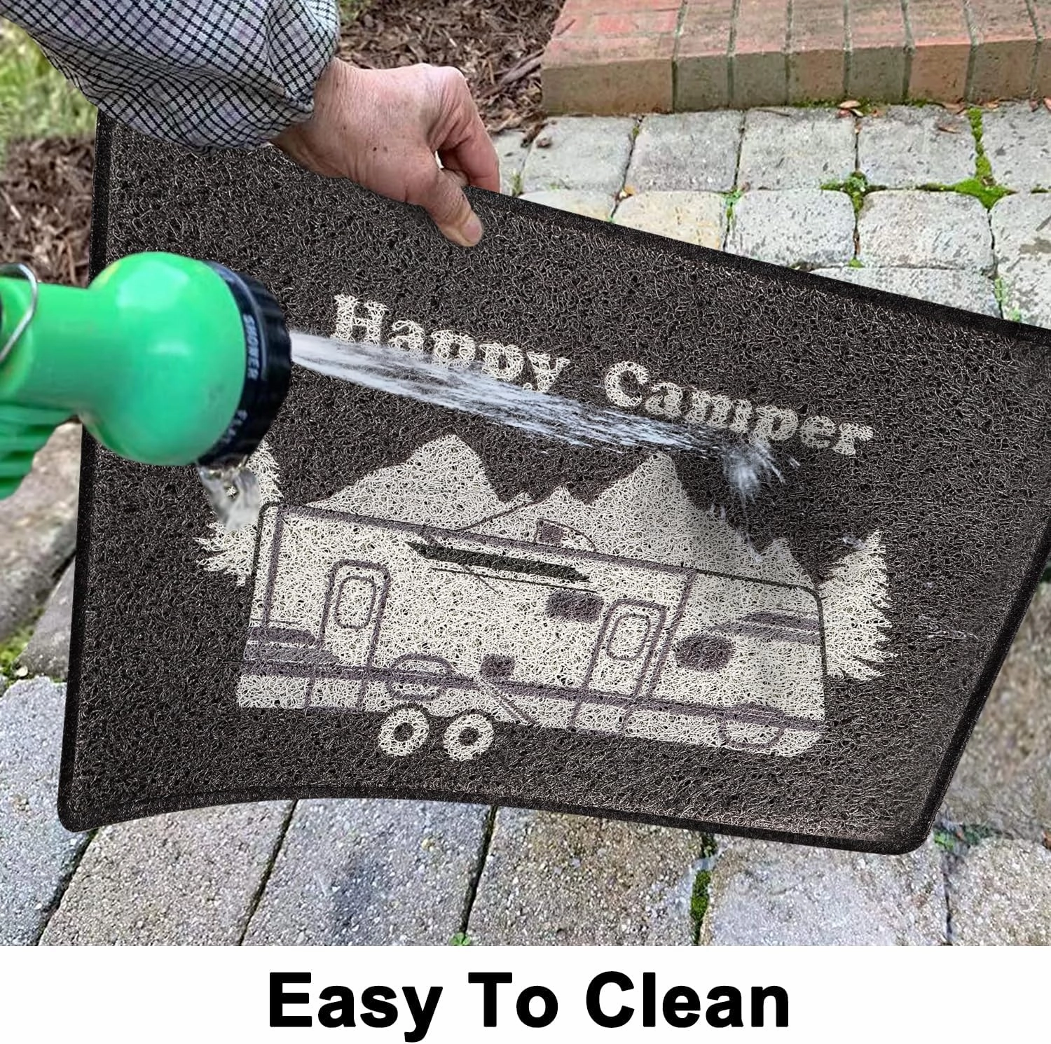 Aucuda Happy Camper RV Doors Mat for Indoor Outside Entrance, Camper Entrway Welcome Mats for Front Door, RV, 24"x16" Non-Slip Outdoor Mat for Summer, Waterproof Camping Door Mat Trap Dirt, Grey Car.