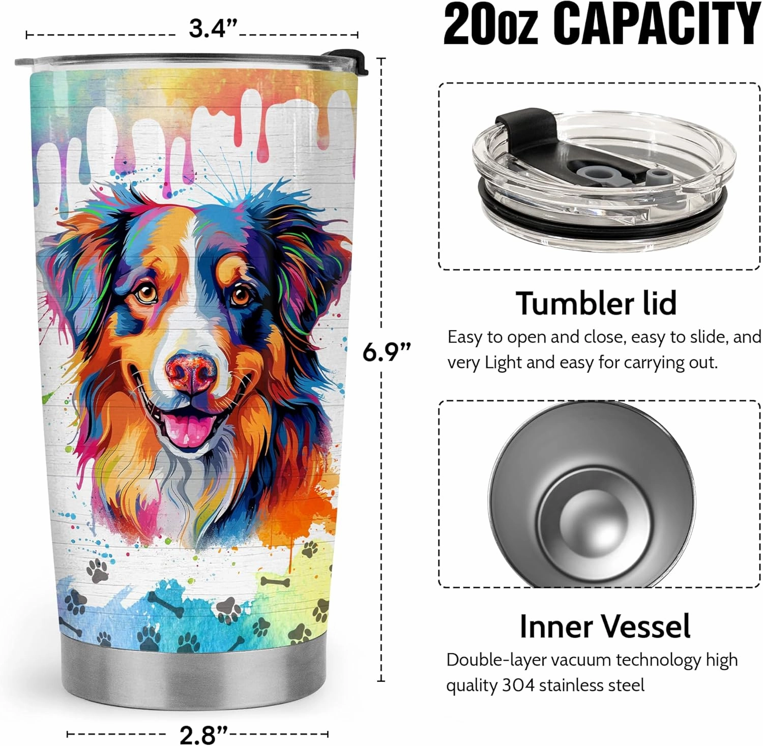 Australian Shepherd Tumbler – 20oz Stainless Steel Tumbler Cup Mug, Funny and Unique Gift for Aussie Dog Owners, Perfect for Mothers Day, Fathers Day, Birthday, and Anniversary Celebrations