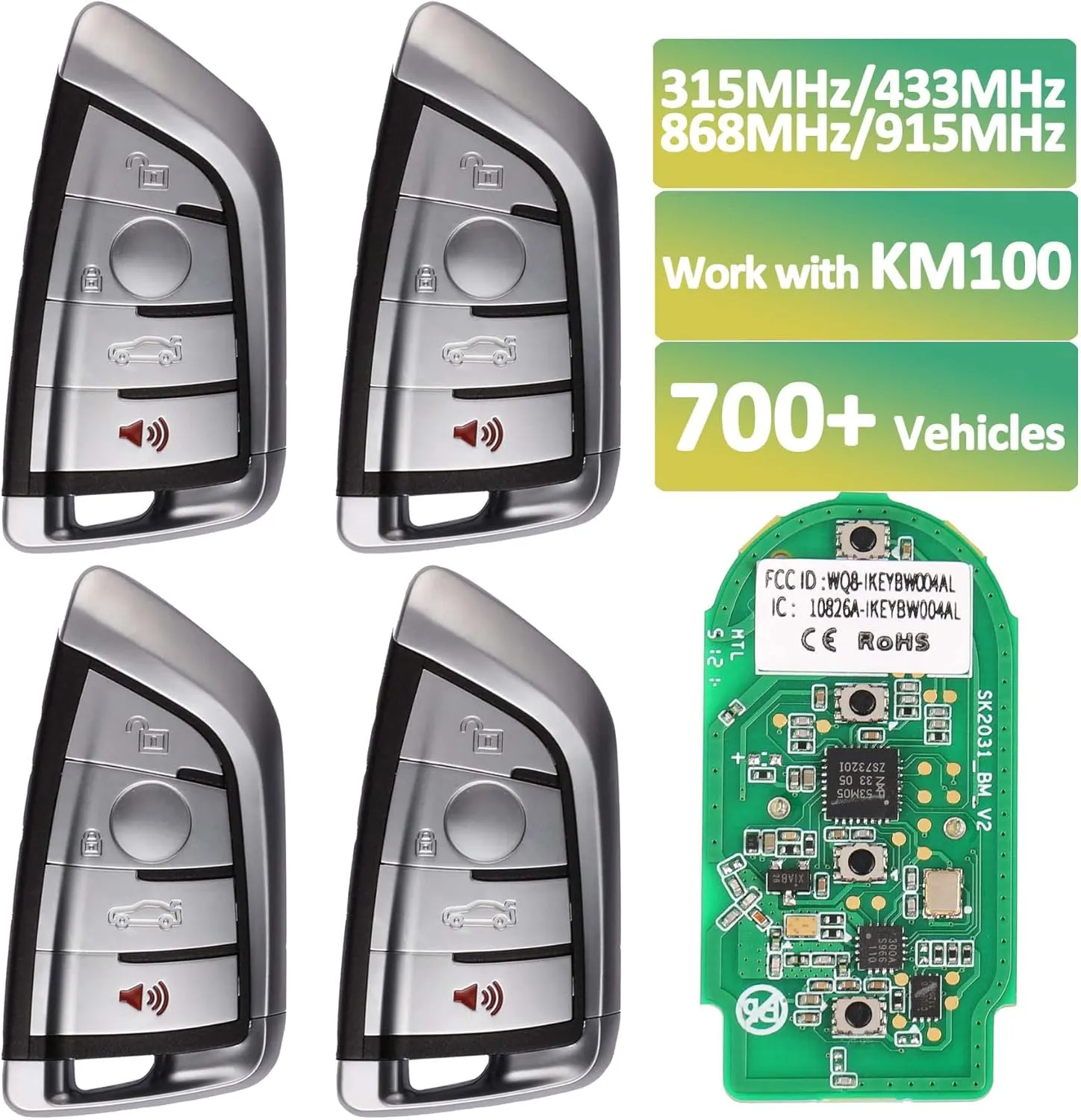 Autel MaxiIM Ikey, IKEYBW004AL, Programmable Smart Universal Key Replacement, 4pcs, OE-Quality Key Fob for BMW, IMMO Learning, Dual-Band, Work with KM100 XP400PRO XP200 for IM508S IM608 PRO