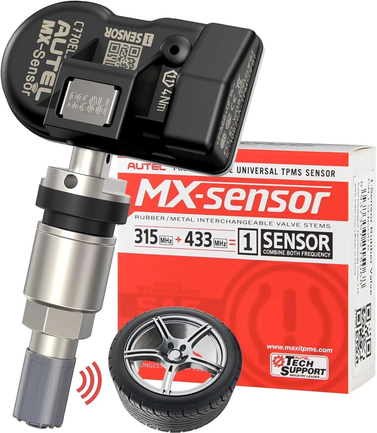 Autel TPMS Sensor 1-Sensor, MX-Sensor 315MHz   433MHz Metal Valve, Programmable Universal Specially Built for OEM Sensors Replacement, Work with Autel TPMS Tool TS408S TS501 PRO TS508WIFI MK808S-TS