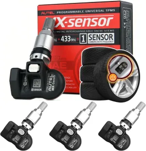 Autel TPMS Sensors Set of 4, MX Sensor 2in1 (315Mhz   433Mhz) Metal Valves Tire Pressure Sensor, OE-Level Universal TPMS Sensor Programmable by Autel TPMS Tool Compatible with TS408S TS501 TS508WF