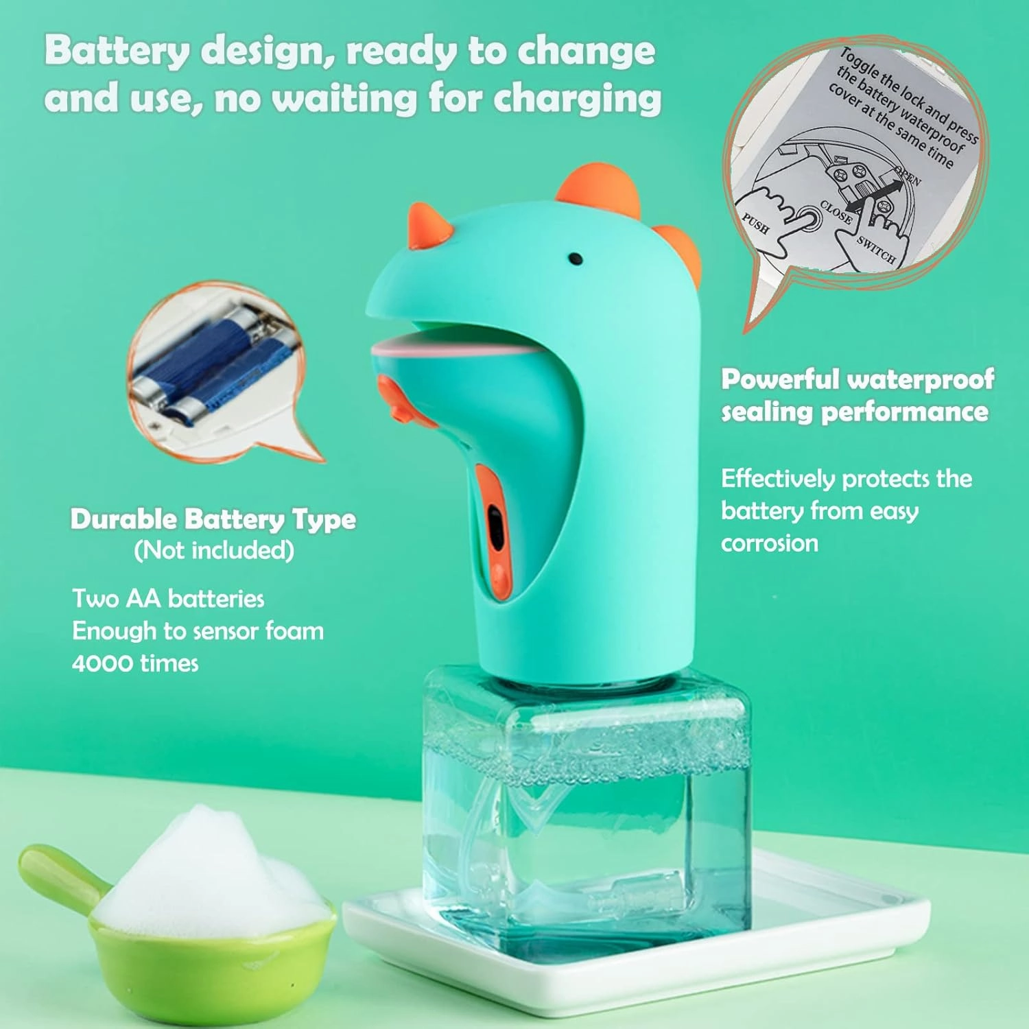 Automatic Soap Dispenser for Kids,IPX6 Waterproof Cute Dinosaur Foam Smart Hand Foaming Touchless Soap Dispenser for Bathroom Countertop, 8.7oz/250ML