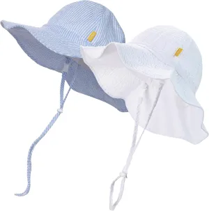 Baby & Toddler Wide Brim Sun Hats UPF 50  Sun Protection Bucket Cap Cute Adjustable Hat in Seersucker