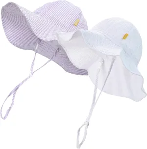 Baby & Toddler Wide Brim Sun Hats UPF 50  Sun Protection Bucket Cap Cute Adjustable Hat in Seersucker