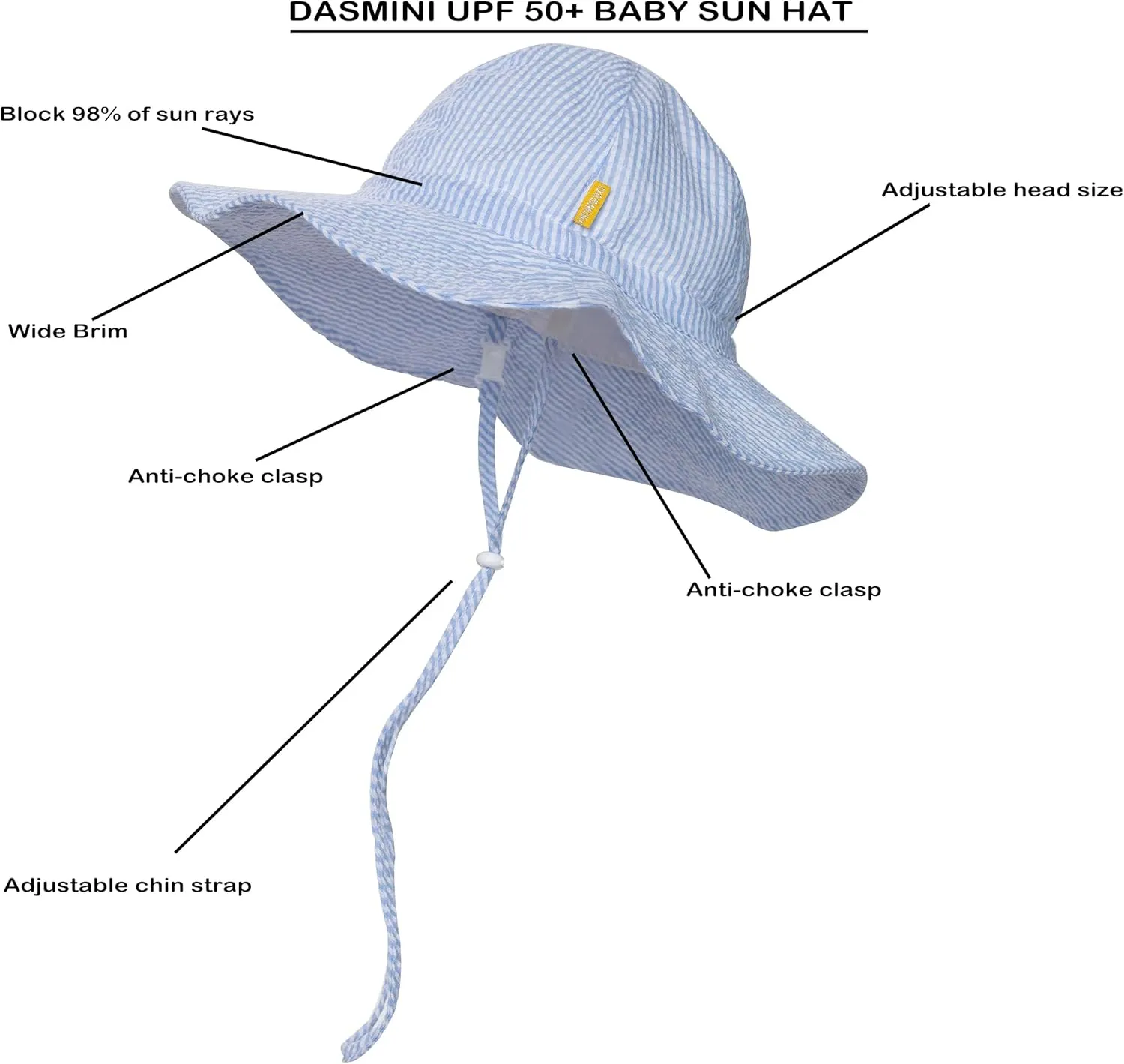 Baby & Toddler Wide Brim Sun Hats UPF 50  Sun Protection Bucket Cap Cute Adjustable Hat in Seersucker