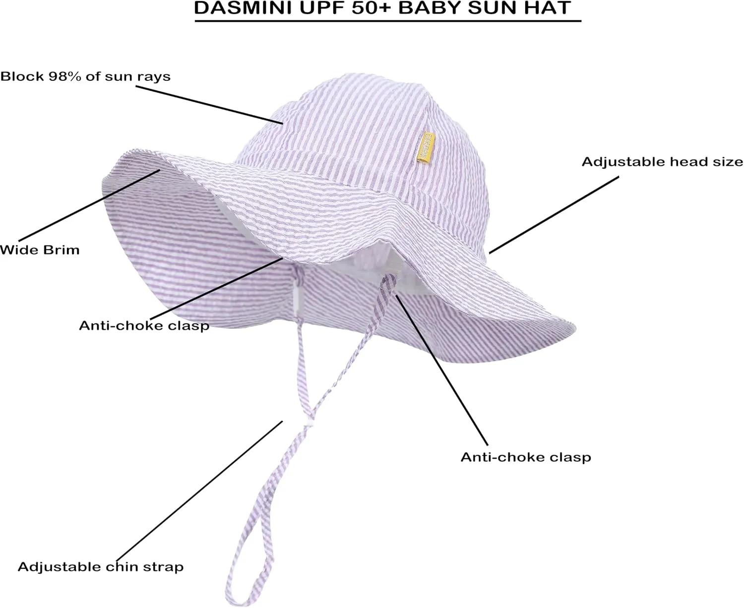 Baby & Toddler Wide Brim Sun Hats UPF 50  Sun Protection Bucket Cap Cute Adjustable Hat in Seersucker
